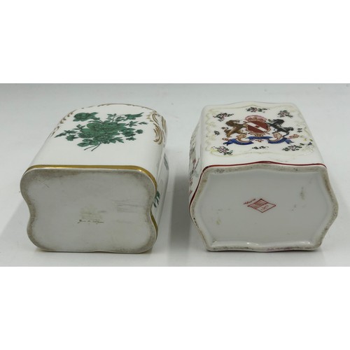 92 - Two 19th century Porcelain Tea Caddies by Samson of Paris, one with armorial crest, one with inside ... 