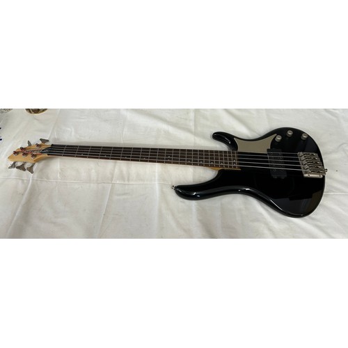 A Washburn Bantam RB-2500 5-string active electric bass guitar.