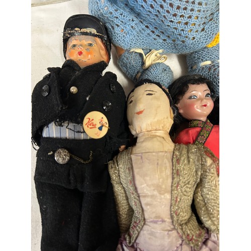 1105 - A collection of vintage dolls to include Kera doll in Dutch costume, a pot Dutch doll with clogs 41c... 