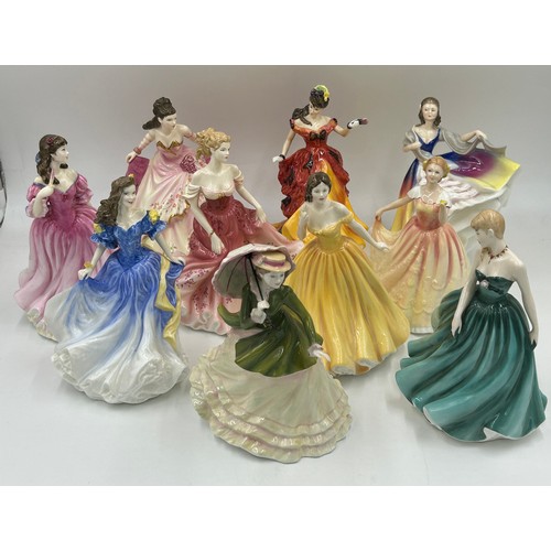 86 - Ten Royal Doulton figurines: Figure of the Year 1998 HN4041 Rebecca, 2003 Elizabeth HN4426, 1995 HN3... 