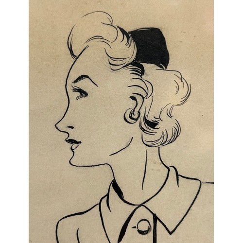 1409 - A vintage pen and ink drawing, a fashion study of a 1940's woman. Image size 44 x 20cm. Together wit... 