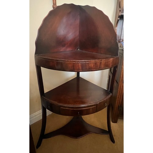 49 - A 19thC mahogany corner washstand with drawer to front. 119cm h to back.