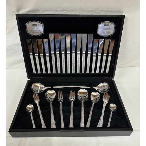 1365 - A Viners 8 piece canteen of cutlery by Gerald Benney, missing 1 teaspoon and 1 dessert fork (56).