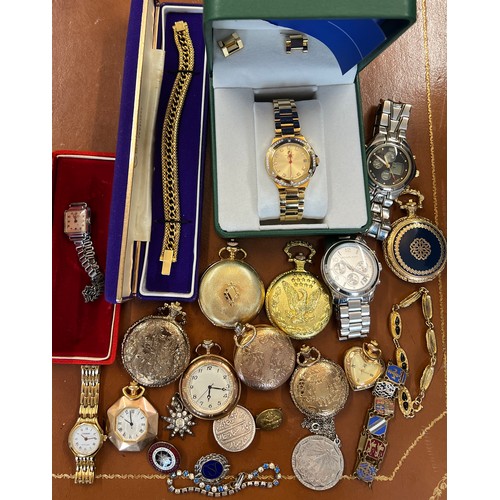 833 - A quantity of pocket watches, wristwatches and jewellery to include Michael Kors, William Hunt, HMO ... 