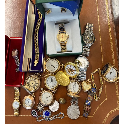 833 - A quantity of pocket watches, wristwatches and jewellery to include Michael Kors, William Hunt, HMO ... 