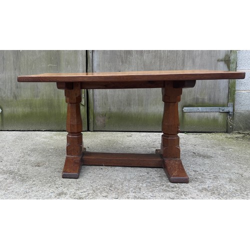 66 - A Robert Thompson ‘Mouseman’ adzed oak dining table and six chairs given by Robert Thompson to his d... 