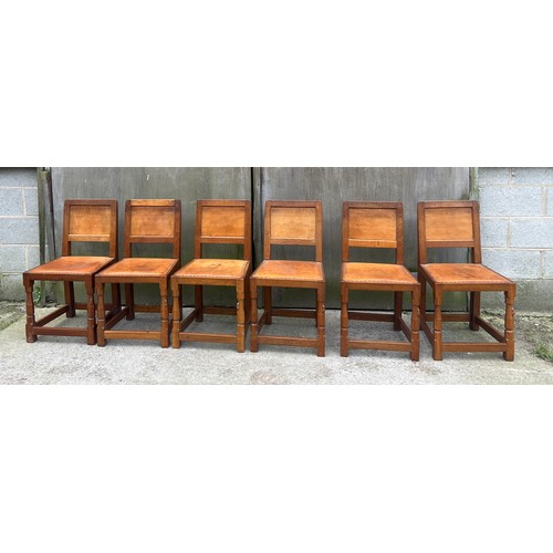 66 - A Robert Thompson ‘Mouseman’ adzed oak dining table and six chairs given by Robert Thompson to his d... 