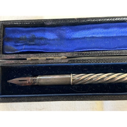 1359 - Various items to include a dip calligraphy white metal pen, 22cm l by Mordan & Co. in a fitted case,... 