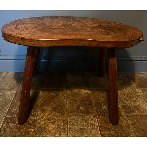 65 - A Robert Thompson, ‘Mouseman’ kidney shaped burr oak table on four octagonal legs with signature mou... 