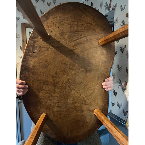 65 - A Robert Thompson, ‘Mouseman’ kidney shaped burr oak table on four octagonal legs with signature mou... 