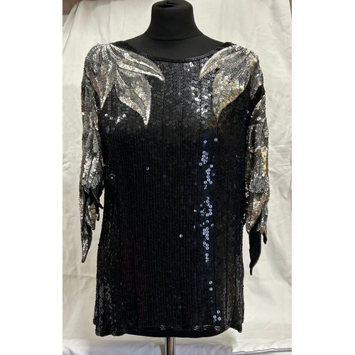 735 - Vintage Frank Usher to include an evening jacket heavily embellished with faux jewels and sequins si... 