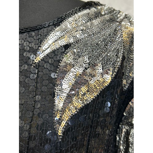 735 - Vintage Frank Usher to include an evening jacket heavily embellished with faux jewels and sequins si... 