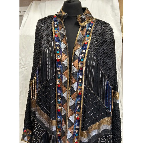 735 - Vintage Frank Usher to include an evening jacket heavily embellished with faux jewels and sequins si... 