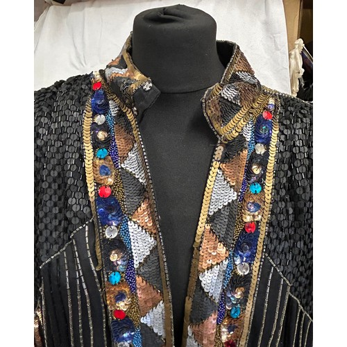 735 - Vintage Frank Usher to include an evening jacket heavily embellished with faux jewels and sequins si... 