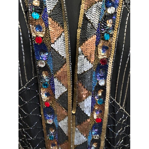 735 - Vintage Frank Usher to include an evening jacket heavily embellished with faux jewels and sequins si... 