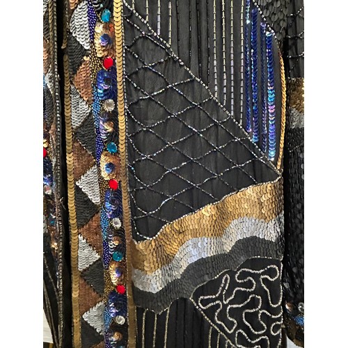 735 - Vintage Frank Usher to include an evening jacket heavily embellished with faux jewels and sequins si... 