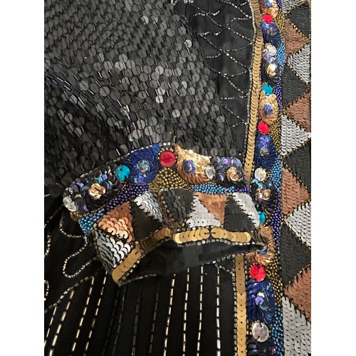 735 - Vintage Frank Usher to include an evening jacket heavily embellished with faux jewels and sequins si... 