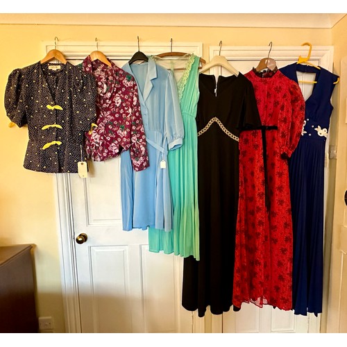 731 - Various vintage clothing to include a 60's red dress by Kati at Laura Phillips size 36, a blue dress... 