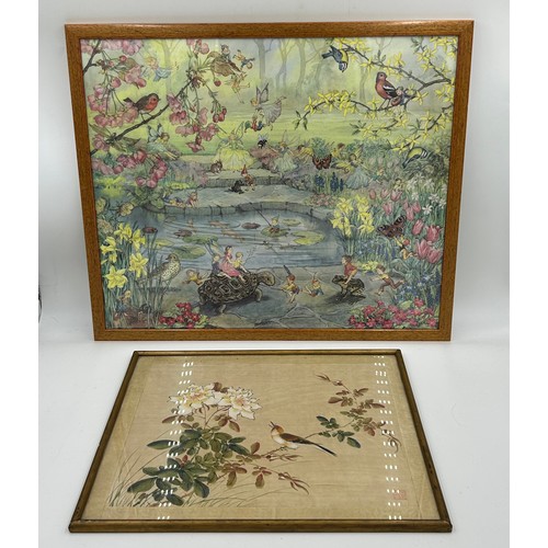 1378 - Wooden framed 'Garden Magic' print by Molly Brett M.A.S 873 - 57cm x 47.5cm along with a framed Orie... 