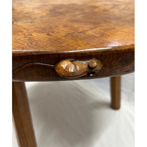 65 - A Robert Thompson, ‘Mouseman’ kidney shaped burr oak table on four octagonal legs with signature mou... 