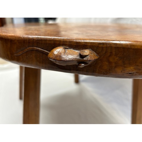 65 - A Robert Thompson, ‘Mouseman’ kidney shaped burr oak table on four octagonal legs with signature mou... 