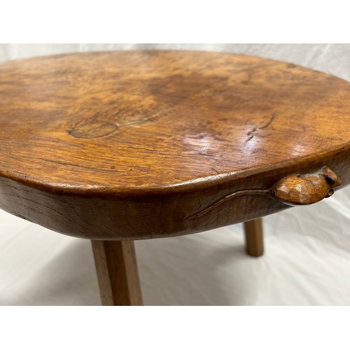 65 - A Robert Thompson, ‘Mouseman’ kidney shaped burr oak table on four octagonal legs with signature mou... 