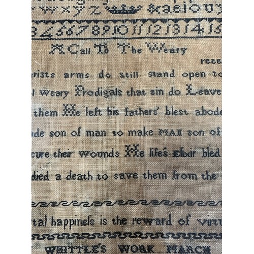 714 - Three early 19thC cross stitch samplers to include times table Mary Whittle’s work 1816, 32cm x 32cm... 