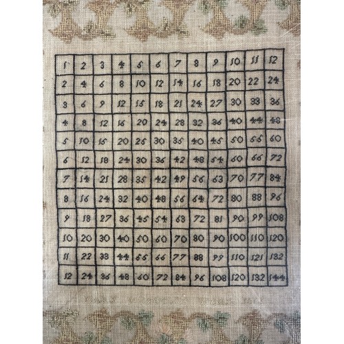 714 - Three early 19thC cross stitch samplers to include times table Mary Whittle’s work 1816, 32cm x 32cm... 