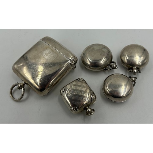 1242 - A collection of five silver sovereign holders one double holder to include Birmingham 1914, Edwin Jo... 