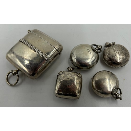 1242 - A collection of five silver sovereign holders one double holder to include Birmingham 1914, Edwin Jo... 