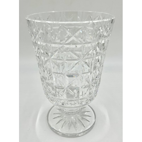 408 - Waterford Crystal Footed Vase with cross cut square design and star cut circular foot measuring 26cm... 