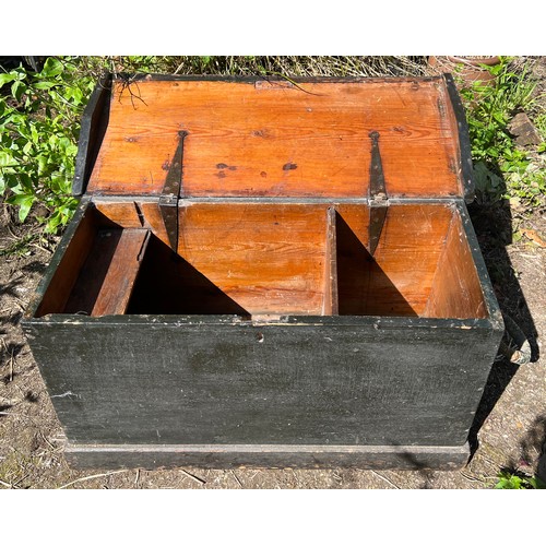 134 - A 19thC stained pine sea chest with painted rope handles. 94cm x 40cm x 49cm h.