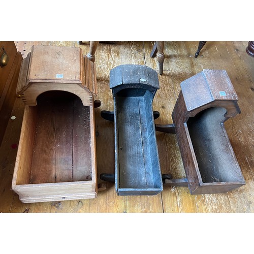 1048 - Three 19thC wooden doll’s cradles on rockers,  two in pine and one in oak. Largest 48cm x 27cm x 35c... 