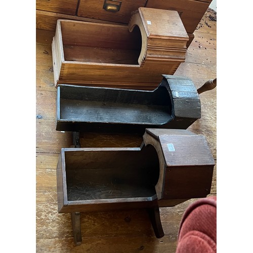 1048 - Three 19thC wooden doll’s cradles on rockers,  two in pine and one in oak. Largest 48cm x 27cm x 35c... 