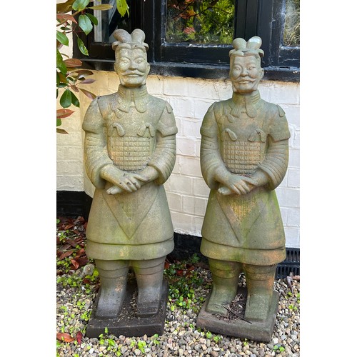 4 - A pair of reconstituted stone figures depicting the Chinese Terracotta Army. 107cm h.