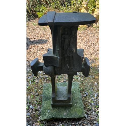 3 - A modern metal garden sculpture on stone plinth. Ex. Beverley Westwood hospital. 77cm h.