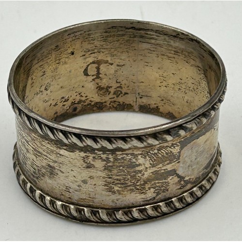 819 - Hallmarked silver to include two salts, mustard, napkin ring, two silver topped jars and a .925 ratt... 