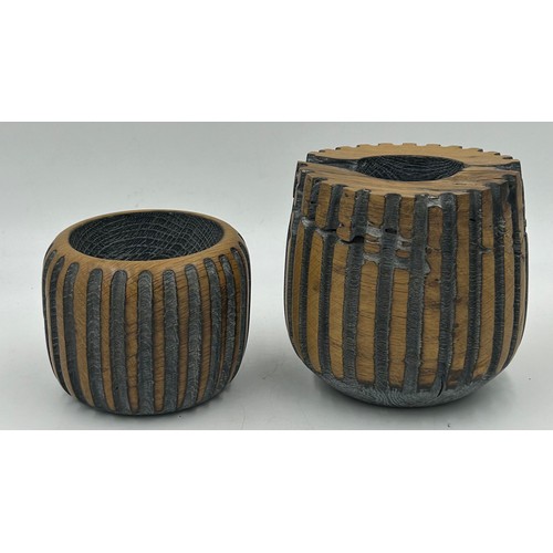 1247 - Sam Harrison Wood Art bowls hand crafted in Wales, the largest 16cm h x 15cm d along with a smaller ... 