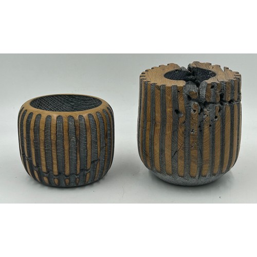 1247 - Sam Harrison Wood Art bowls hand crafted in Wales, the largest 16cm h x 15cm d along with a smaller ... 