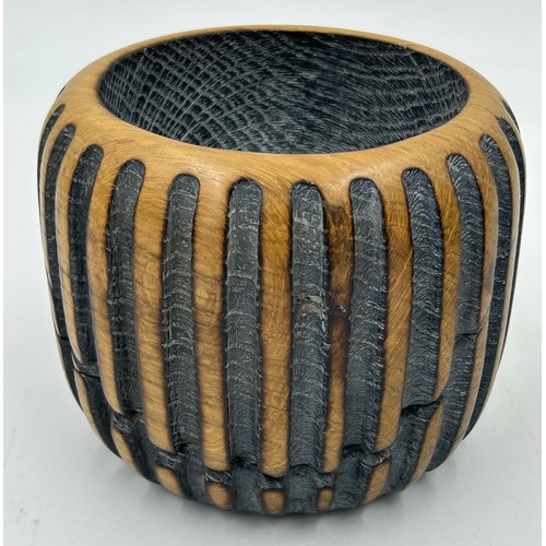 1247 - Sam Harrison Wood Art bowls hand crafted in Wales, the largest 16cm h x 15cm d along with a smaller ... 