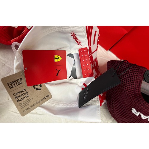 896 - Ferrari interest to include Polo top, 2 x Ferrari caps and a Jaguar together with a Ferrari flag, mo... 