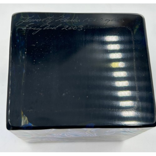 466 - Timothy Harris - Isle of Wight- A square paperweight signed and dated 2003 and a square lilac vase 1... 