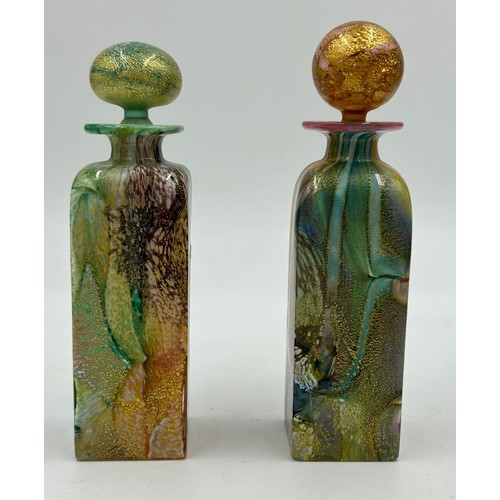 468 - Isle of Wight Studio Glass designed by Timothy and Jonathan Harris, seven perfume bottles with stopp... 