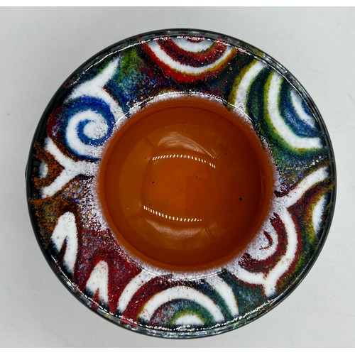 476 - Isle of Wight 'Sgraffitto' Jazz Oval vase with orange interior 16cm h signed to the base (2010), vas... 