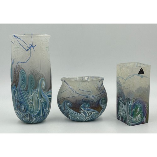 481 - Isle of Wight studio glass 'Seascape' collection by Timothy Harris to include tall vase 23cm h signe... 