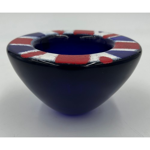 484 - Isle of Wight studio glass Queen Elizabeth II Platinum Jubilee 2012 open bowl with Union Flag design... 