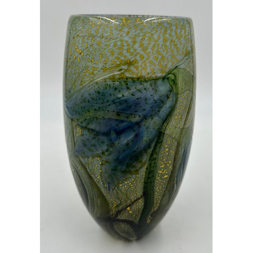 496 - Isle of Wight studio glass Trial piece 'English Bluebell' vase 19cm h by Timothy Harris 2003. The de... 