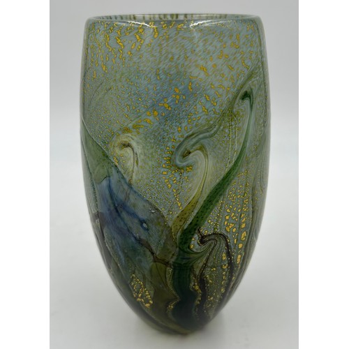 496 - Isle of Wight studio glass Trial piece 'English Bluebell' vase 19cm h by Timothy Harris 2003. The de... 