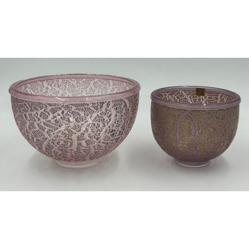 503 - Isle of Wight studio glass Pink & Gold 'Crizzle' bowls designed by Timothy Harris to include a large... 