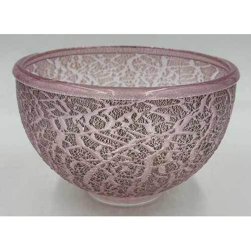 503 - Isle of Wight studio glass Pink & Gold 'Crizzle' bowls designed by Timothy Harris to include a large... 